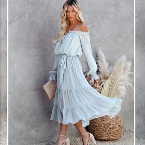 PEACEKEEPER OFF THE SHOULDER MIDI DRESS